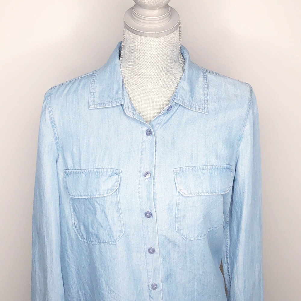 Guess Button Down Chambray Denim High Low (T38) - image 2